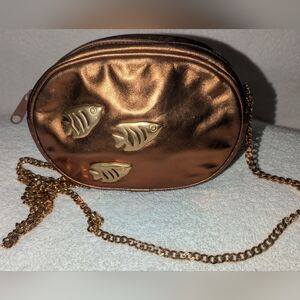 Vintage Joan And David Too Bronze and Gold Mini Bag with Fish Details.